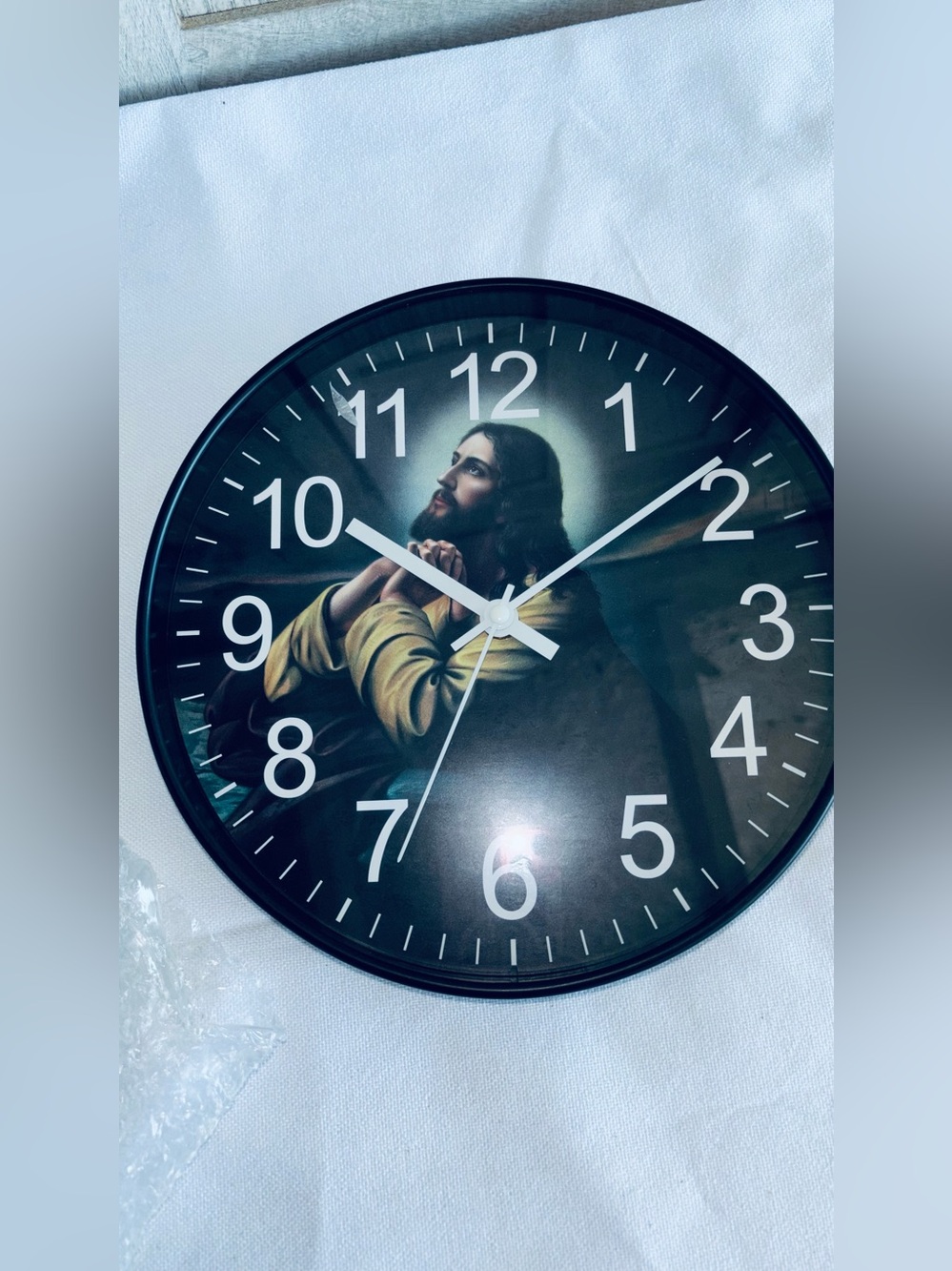 Faith-Inspired Black Wall Clock with Prayer Portrait